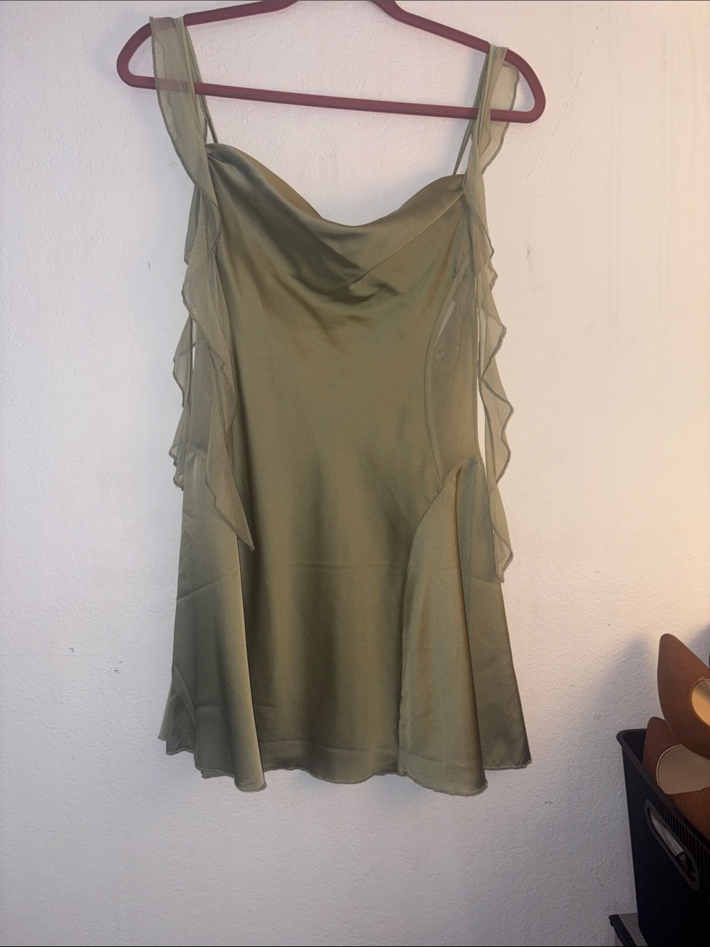 Fashion Nova Olive Green Satin Cowl Neck Camisole